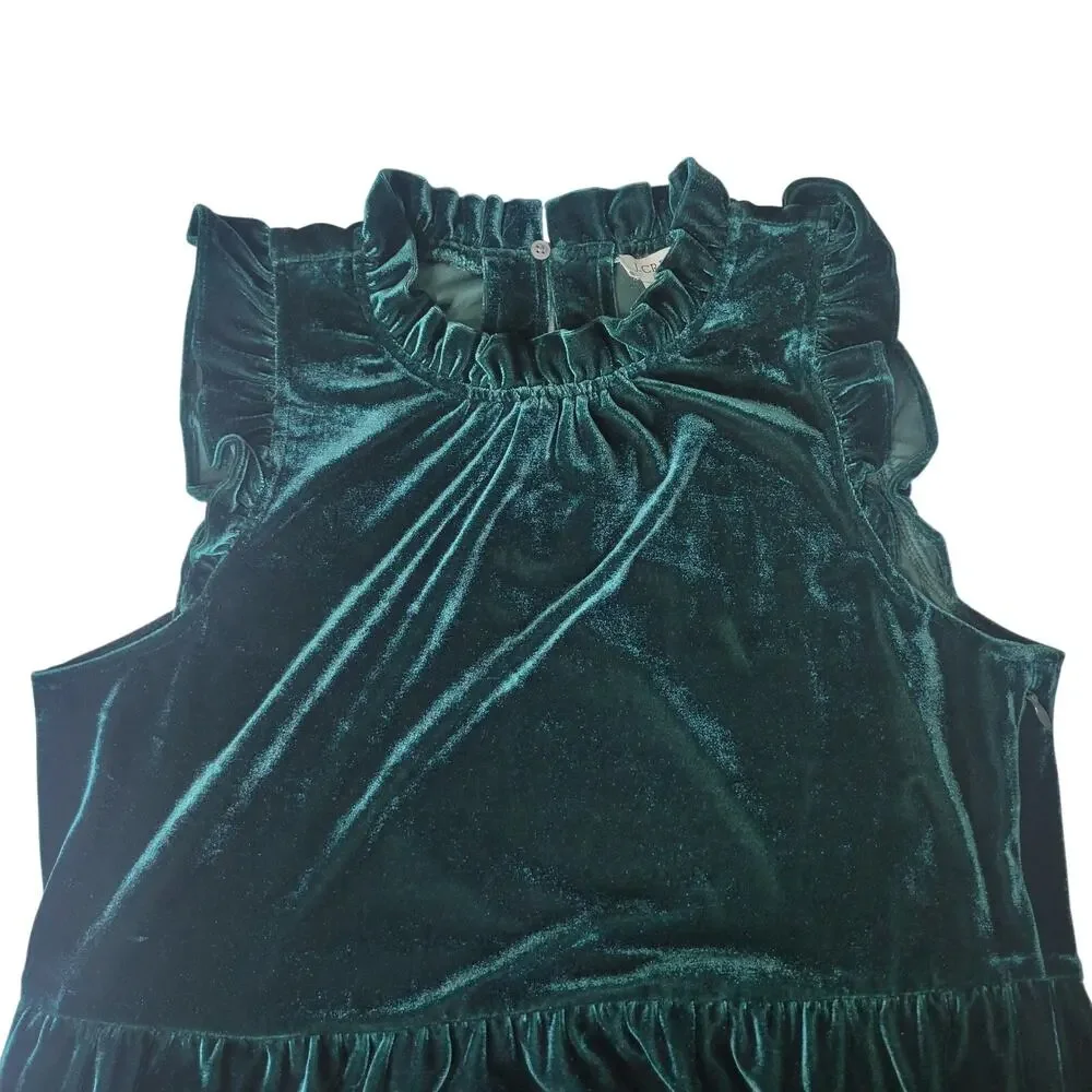 J. Crew Velvet Midi Dress 8 Emerald Green Tiered Ruffle High Neck Romantic Party - Picture 3 of 9